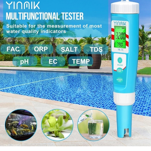 Pool Chlorine pH Tester YINMIK Free Chlorine Salt pH Tester 7 in 1 Digital - Picture 6 of 9